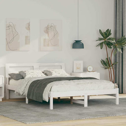 Bed Frame with Headboard White 135 x 190 cm Solid Pine Wood