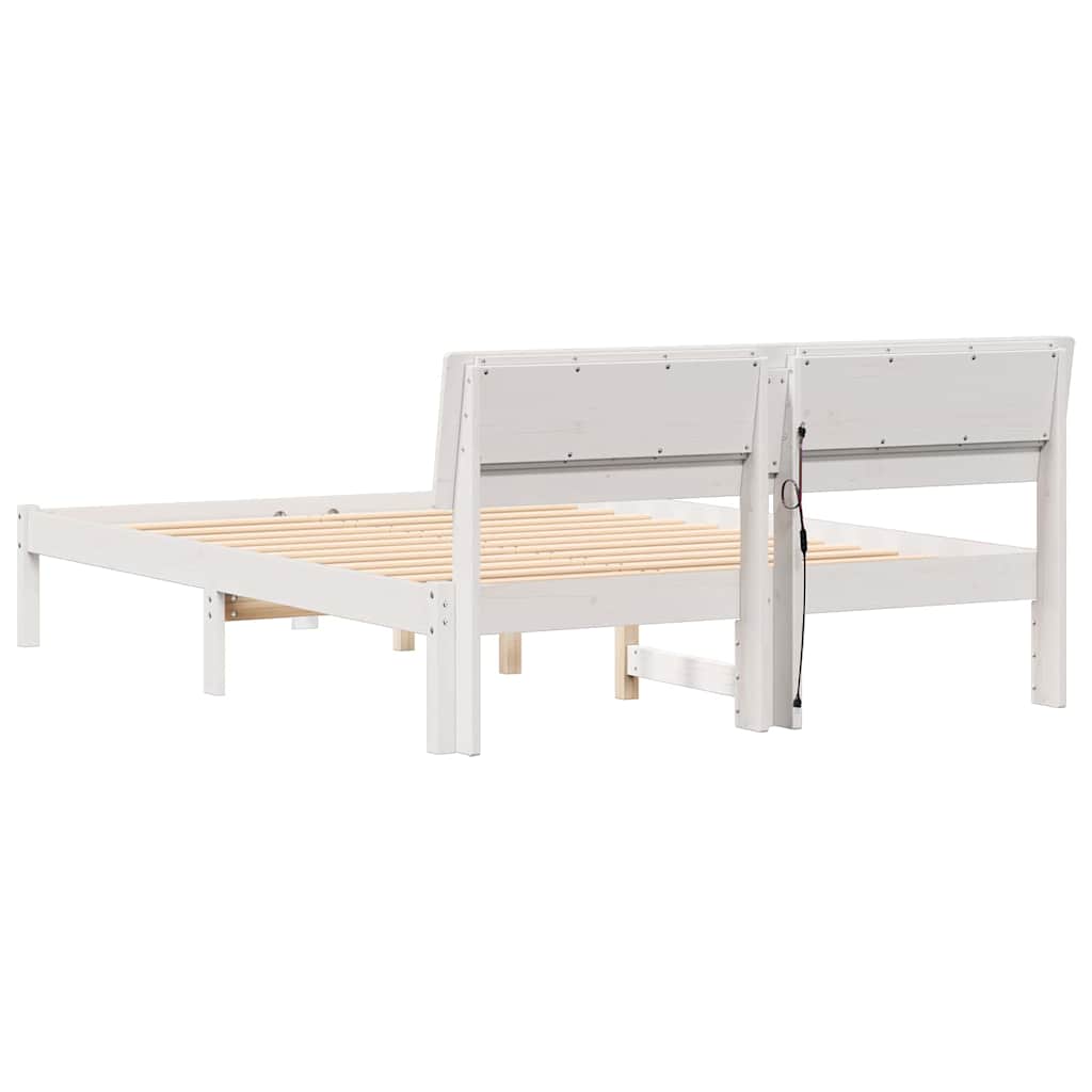 Bed Frame with Headboard White 135 x 190 cm Solid Pine Wood