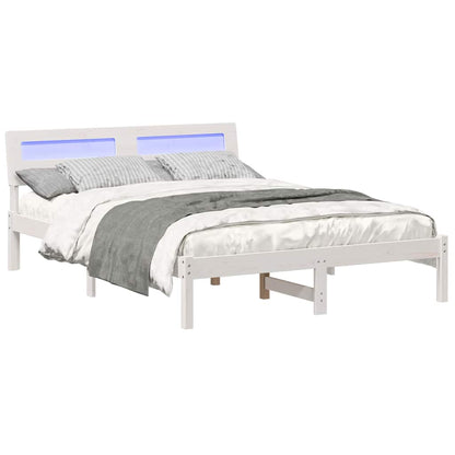 Bed Frame with Headboard White 135 x 190 cm Solid Pine Wood