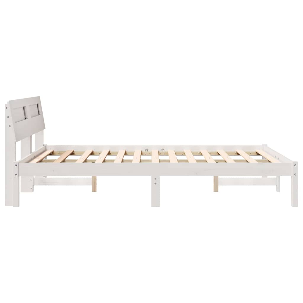 Bed Frame with Headboard White 135 x 190 cm Solid Pine Wood