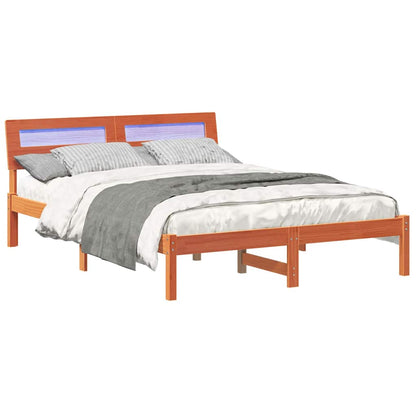 Bed Frame with Headboard Wax Brown 135 x 190 cm Solid Pine Wood
