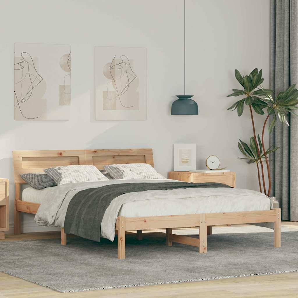 Bed Frame with Headboard Brown 120 x 190 cm Solid Pine Wood