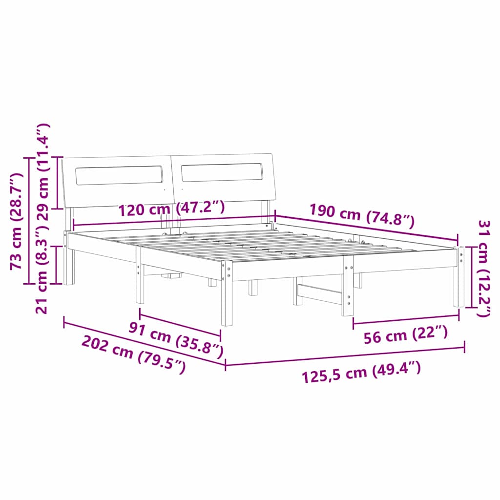 Bed Frame with Headboard Brown 120 x 190 cm Solid Pine Wood
