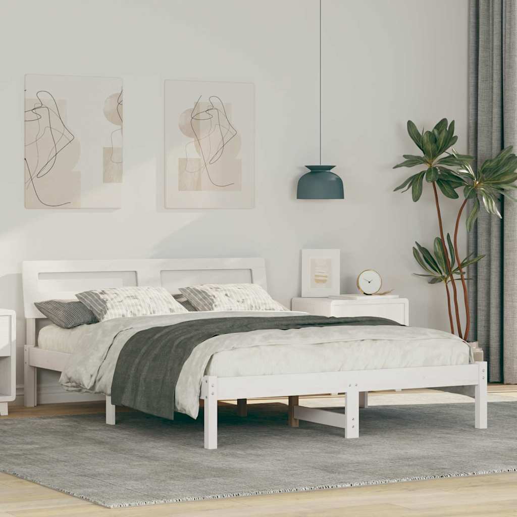 Bed Frame with Headboard White 120 x 190 cm Solid Pine Wood