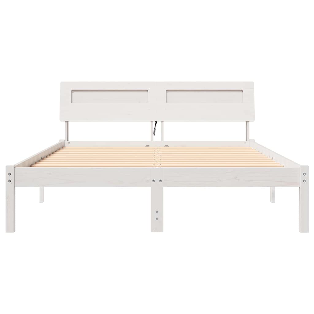 Bed Frame with Headboard White 120 x 190 cm Solid Pine Wood