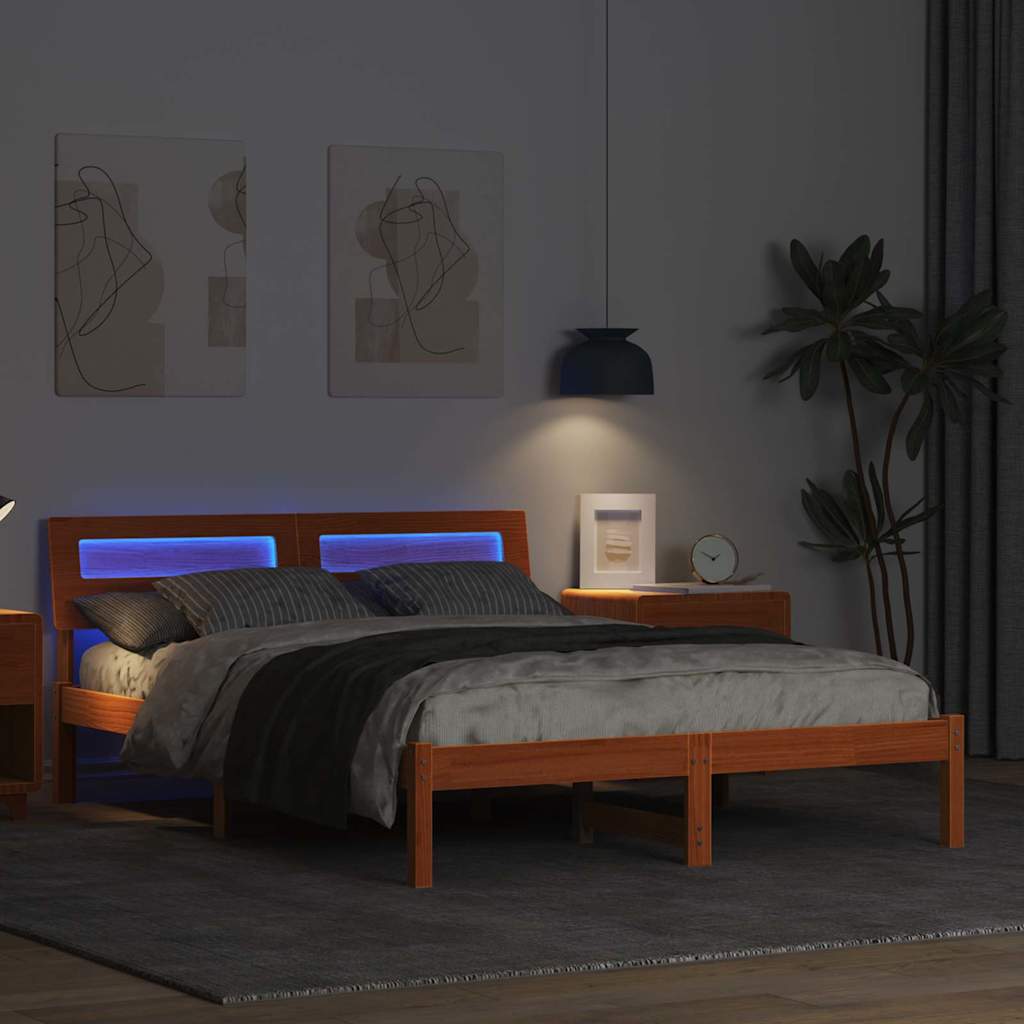 Bed Frame with Headboard Wax Brown 120 x 190 cm Solid Pine Wood
