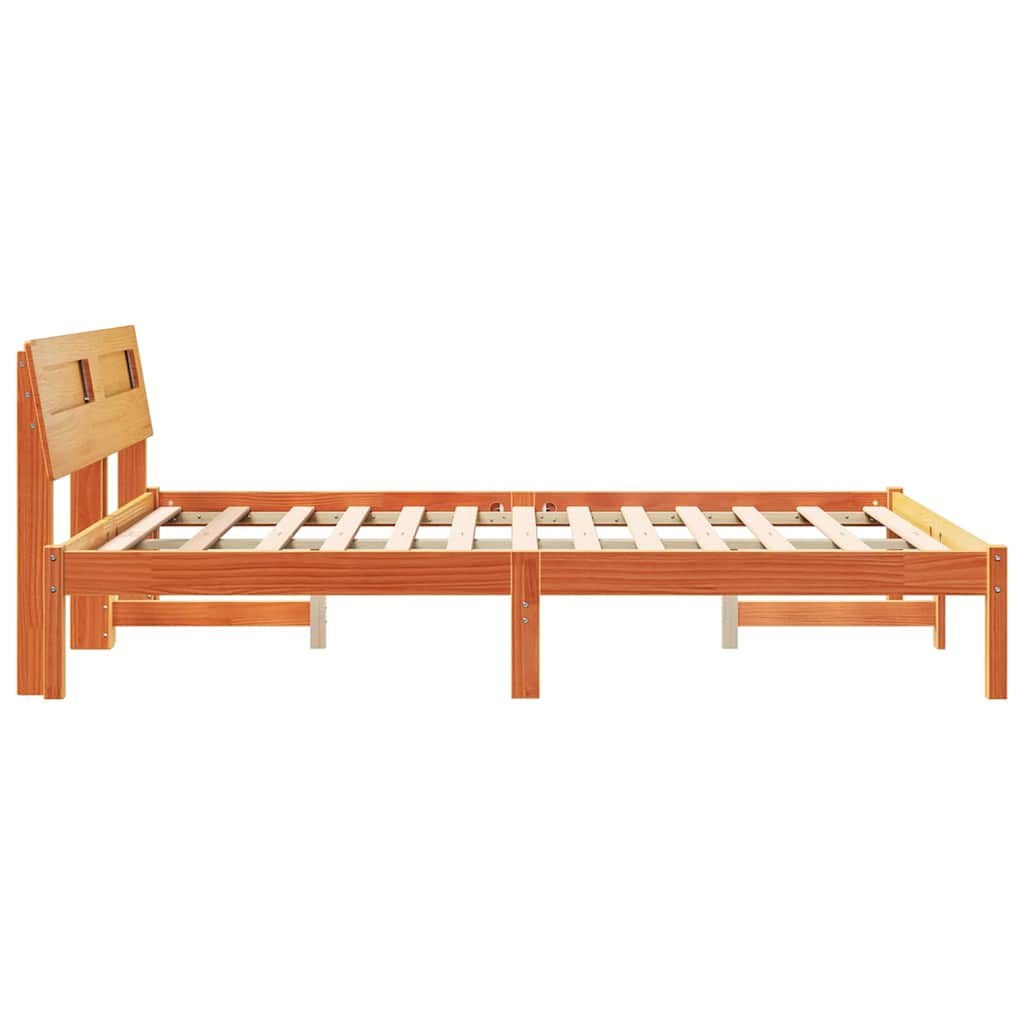 Bed Frame with Headboard Wax Brown 120 x 190 cm Solid Pine Wood