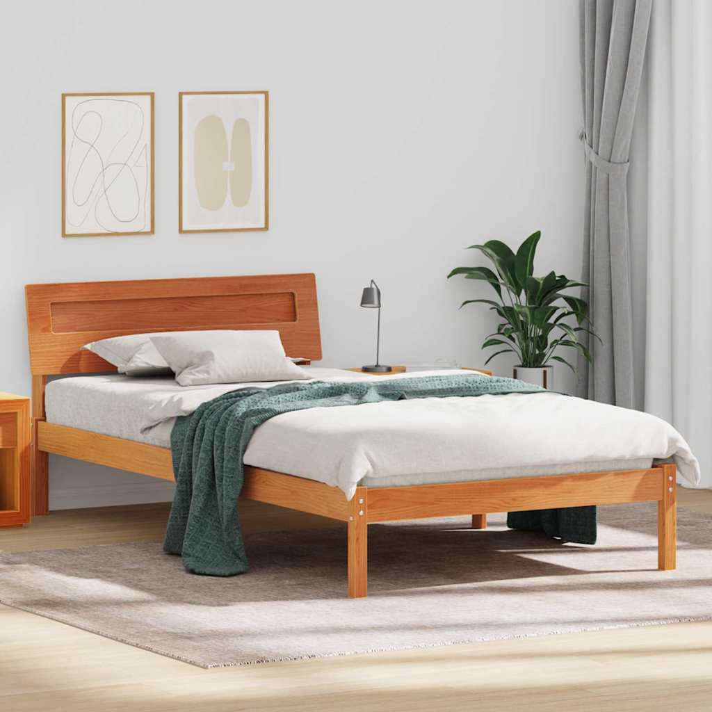 Bed Frame with Headboard Wax Brown 100 x 200 cm Solid Pine Wood