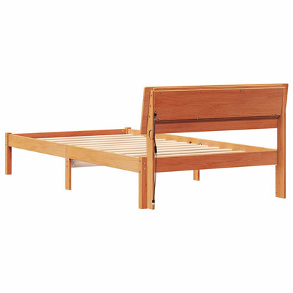 Bed Frame with Headboard Wax Brown 100 x 200 cm Solid Pine Wood