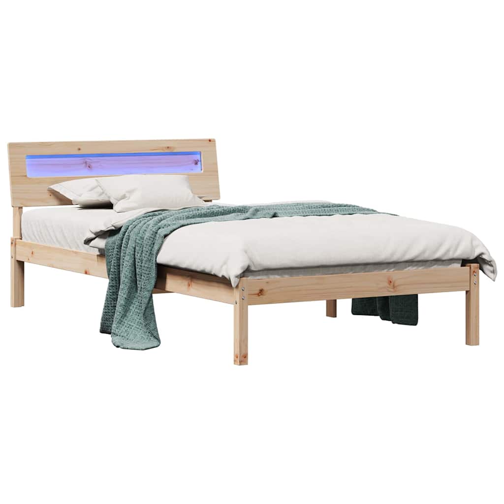 Bed Frame with Headboard Brown 90 x 200 cm Solid Pine Wood