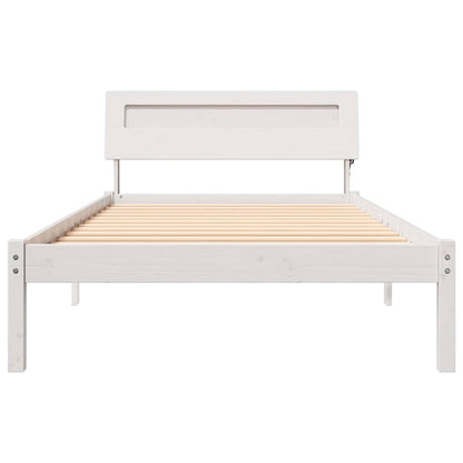 Bed Frame with Headboard White 90 x 200 cm Solid Pine Wood