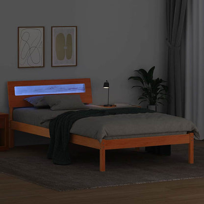 Bed Frame with Headboard Wax Brown 90 x 200 cm Solid Pine Wood