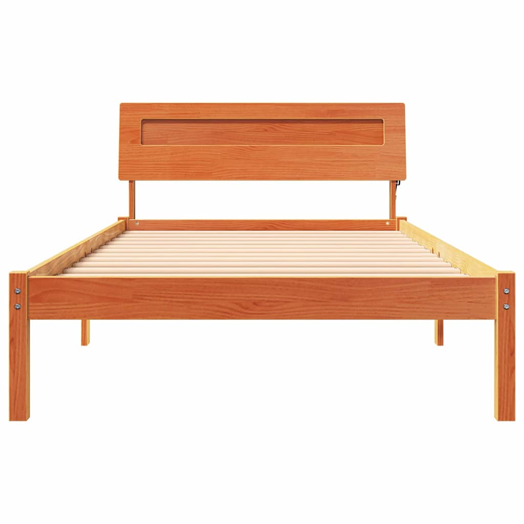 Bed Frame with Headboard Wax Brown 90 x 200 cm Solid Pine Wood