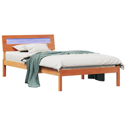 Bed Frame with Headboard Wax Brown 90 x 200 cm Solid Pine Wood