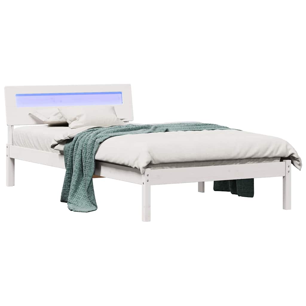 Bed Frame with Headboard White 90 x 190 cm Solid Pine Wood