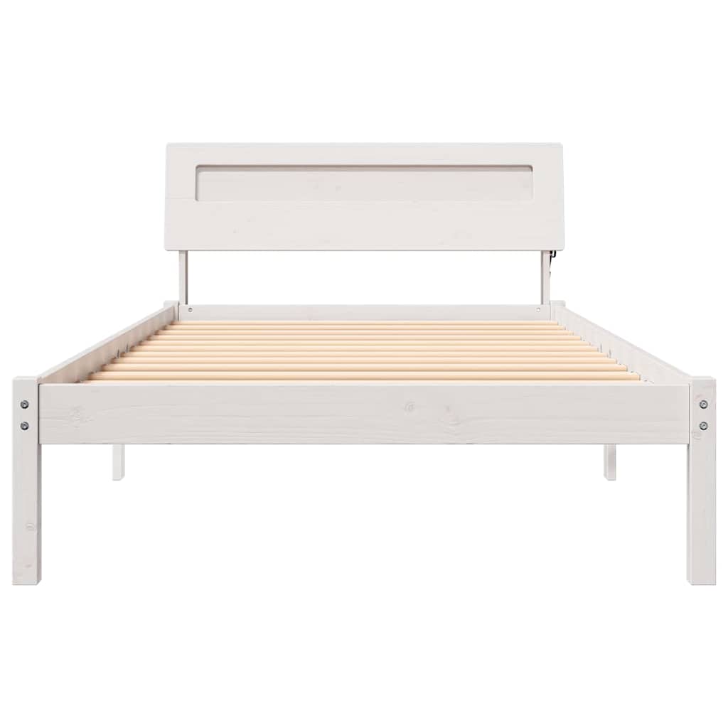 Bed Frame with Headboard White 75 x 190 cm Solid Pine Wood