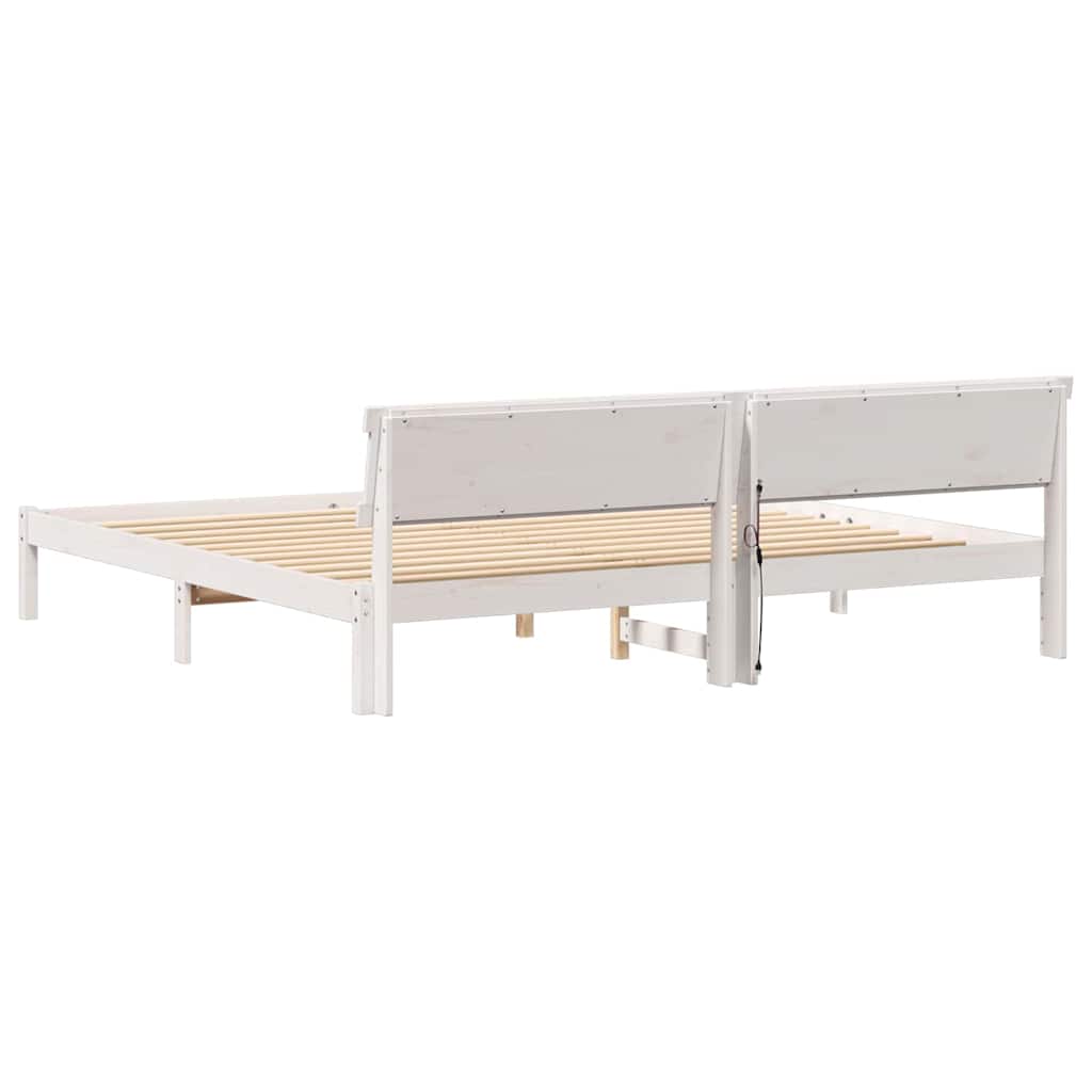 Bed Frame with Headboard White 180 x 200 cm Solid Pine Wood