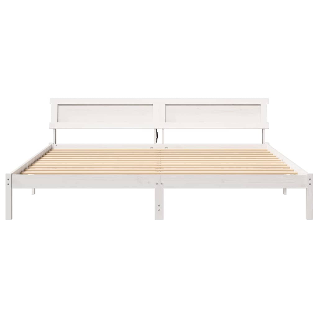 Bed Frame with Headboard White 180 x 200 cm Solid Pine Wood