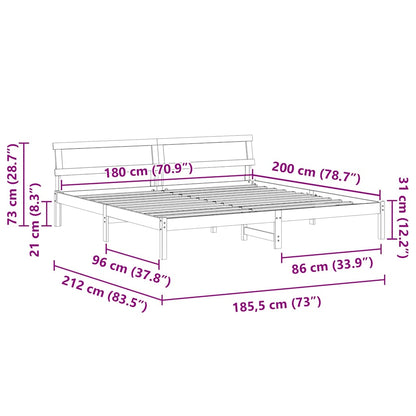 Bed Frame with Headboard White 180 x 200 cm Solid Pine Wood
