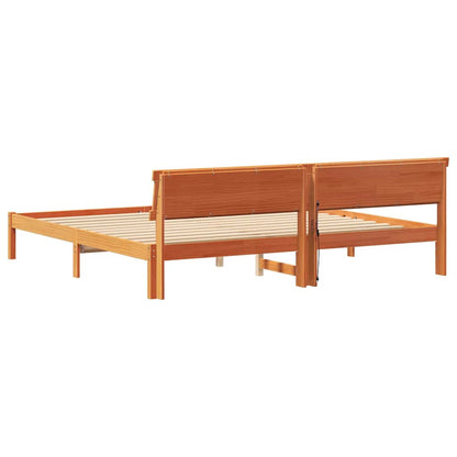Bed Frame with Headboard Wax Brown 180 x 200 cm Solid Pine Wood