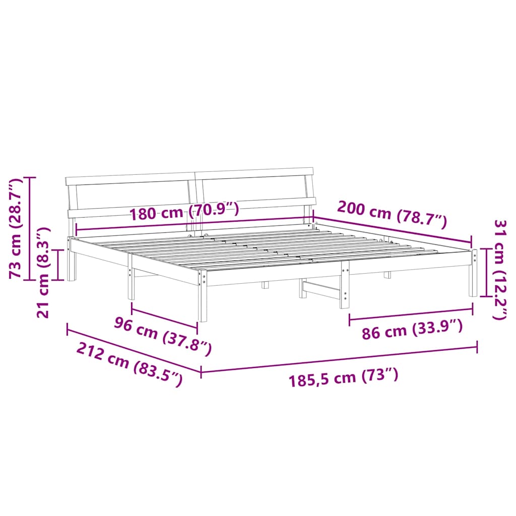 Bed Frame with Headboard Wax Brown 180 x 200 cm Solid Pine Wood