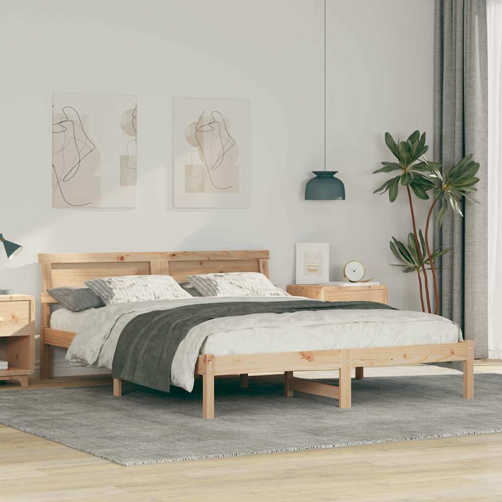 Bed Frame with Headboard Brown 160 x 200 cm Solid Pine Wood
