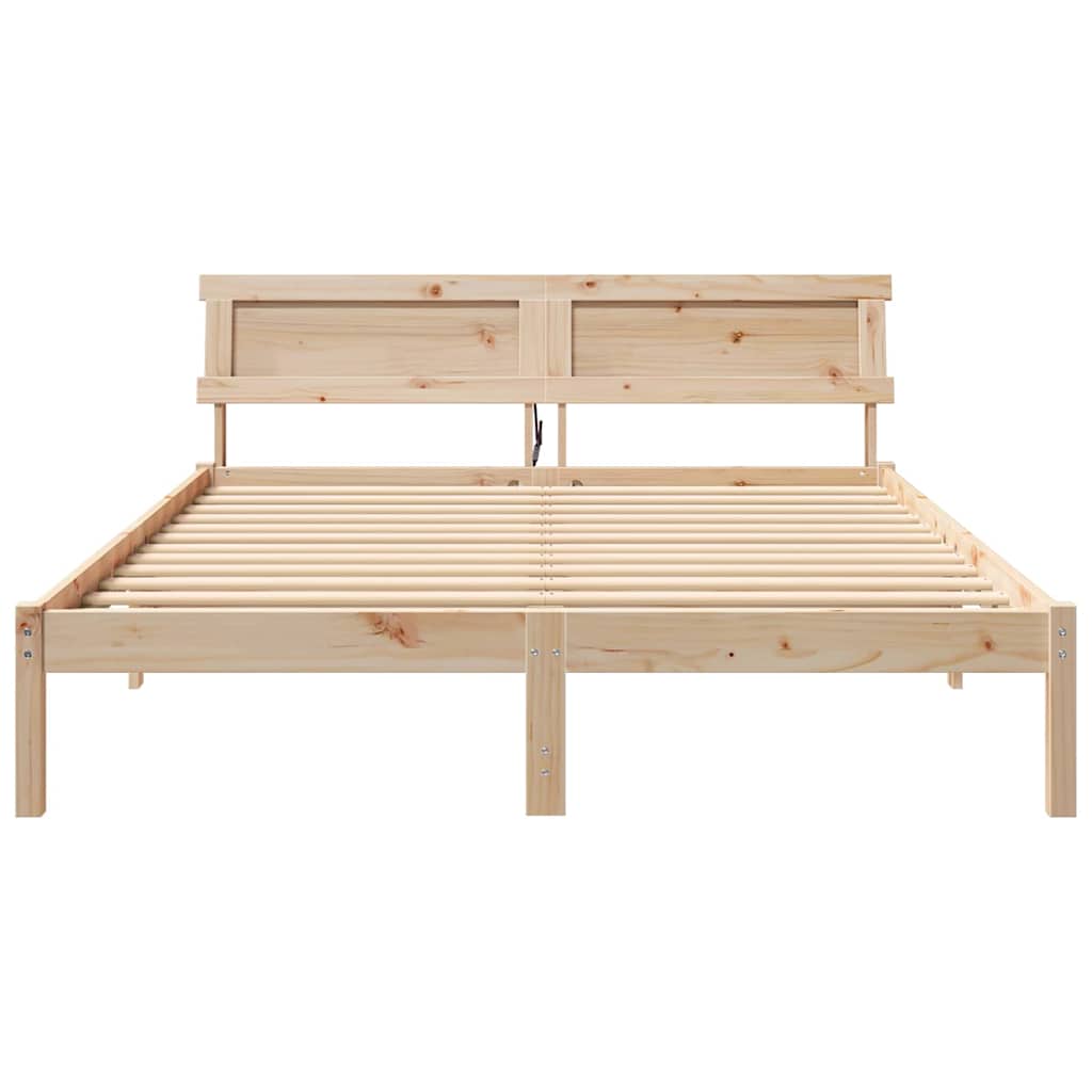 Bed Frame with Headboard Brown 160 x 200 cm Solid Pine Wood