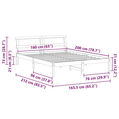 Bed Frame with Headboard Brown 160 x 200 cm Solid Pine Wood