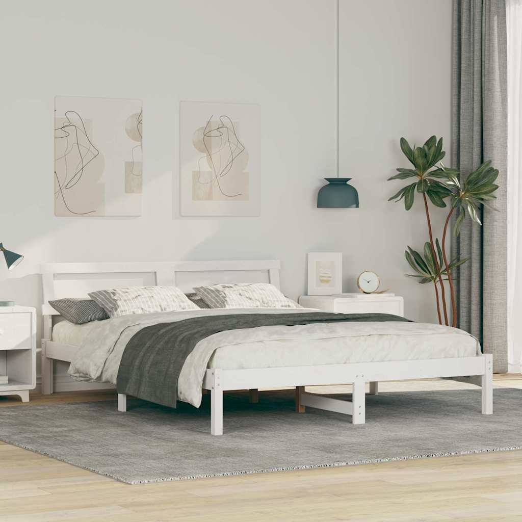 Bed Frame with Headboard White 160 x 200 cm Solid Pine Wood