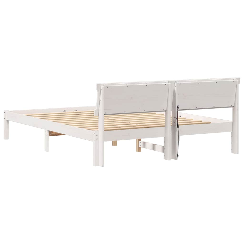Bed Frame with Headboard White 160 x 200 cm Solid Pine Wood