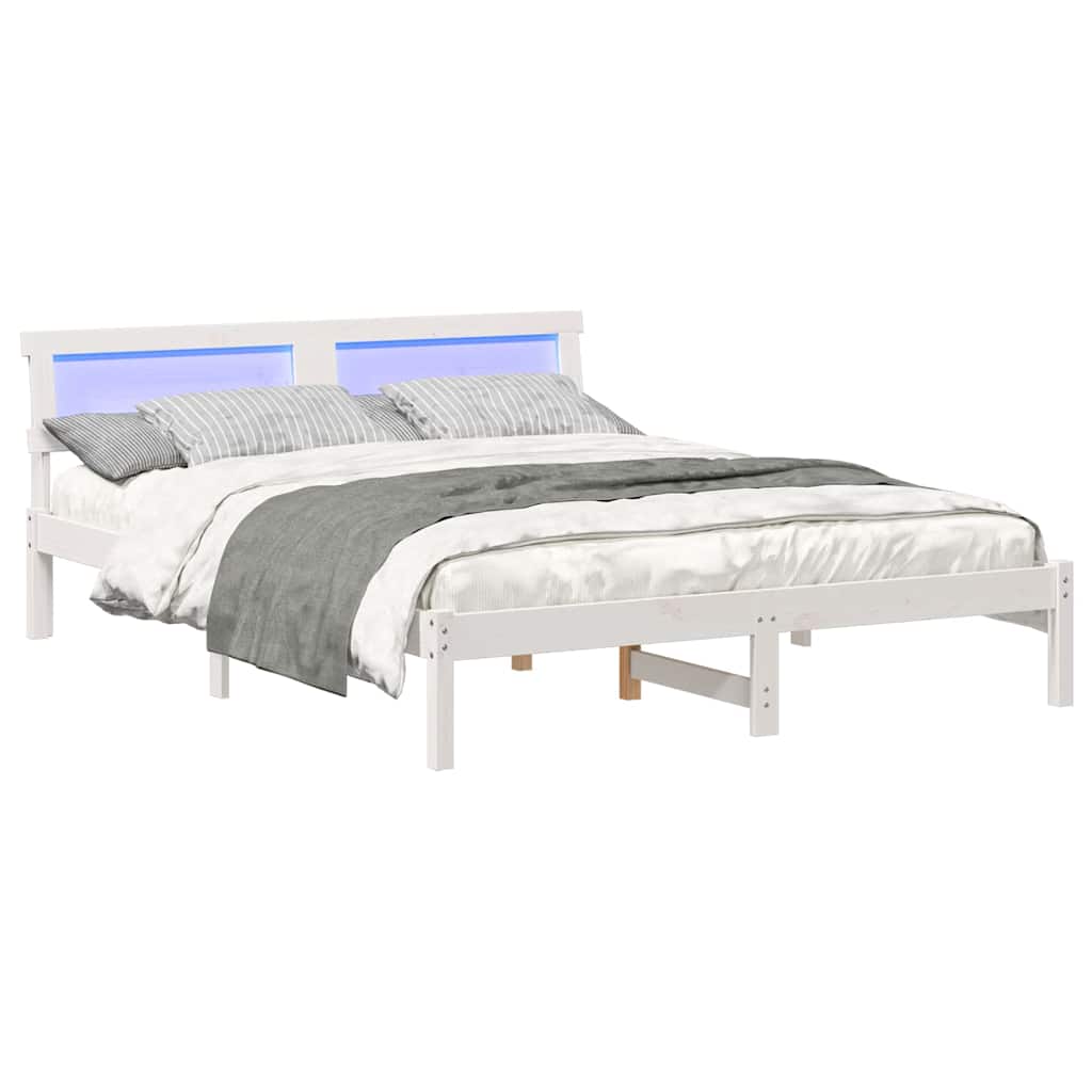 Bed Frame with Headboard White 160 x 200 cm Solid Pine Wood