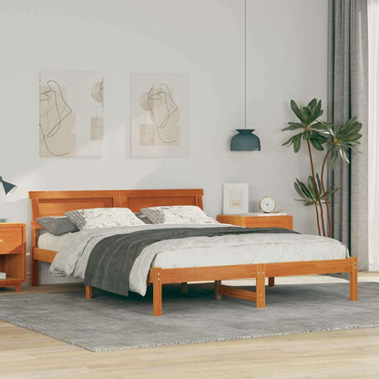 Bed Frame with Headboard Wax Brown 160 x 200 cm Solid Pine Wood
