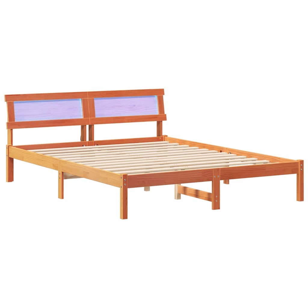 Bed Frame with Headboard Wax Brown 160 x 200 cm Solid Pine Wood