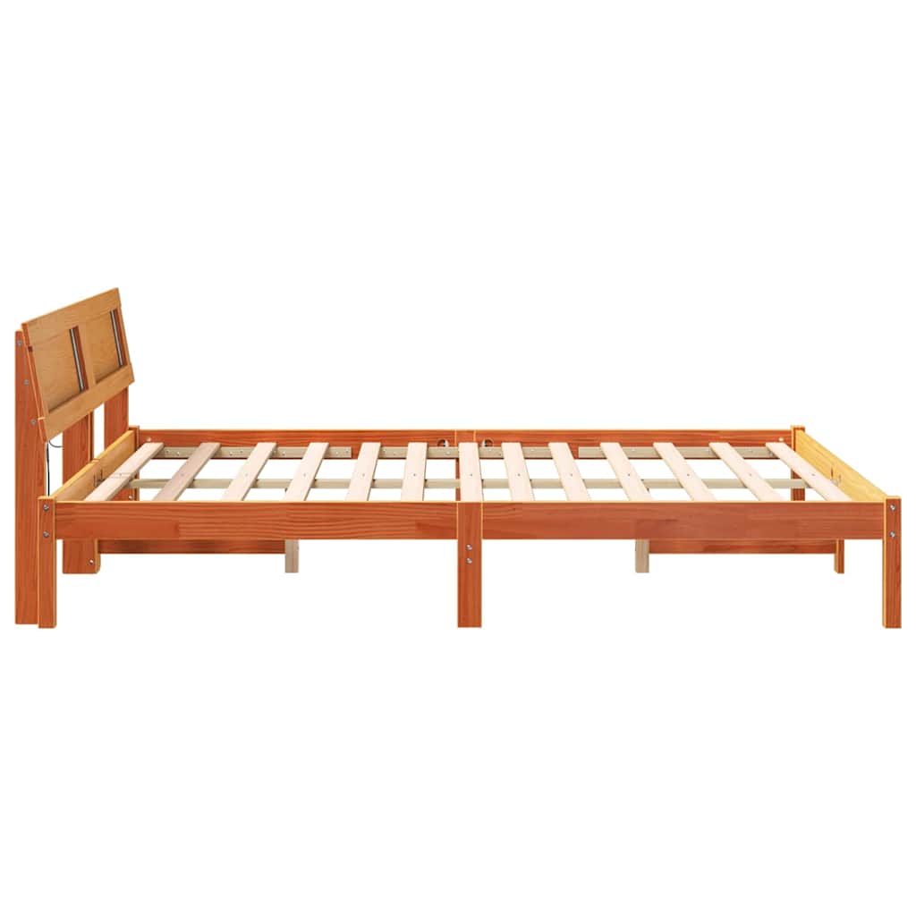 Bed Frame with Headboard Wax Brown 160 x 200 cm Solid Pine Wood