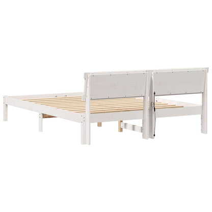 Bed Frame with Headboard White 150 x 200 cm Solid Pine Wood