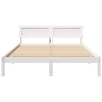 Bed Frame with Headboard White 150 x 200 cm Solid Pine Wood