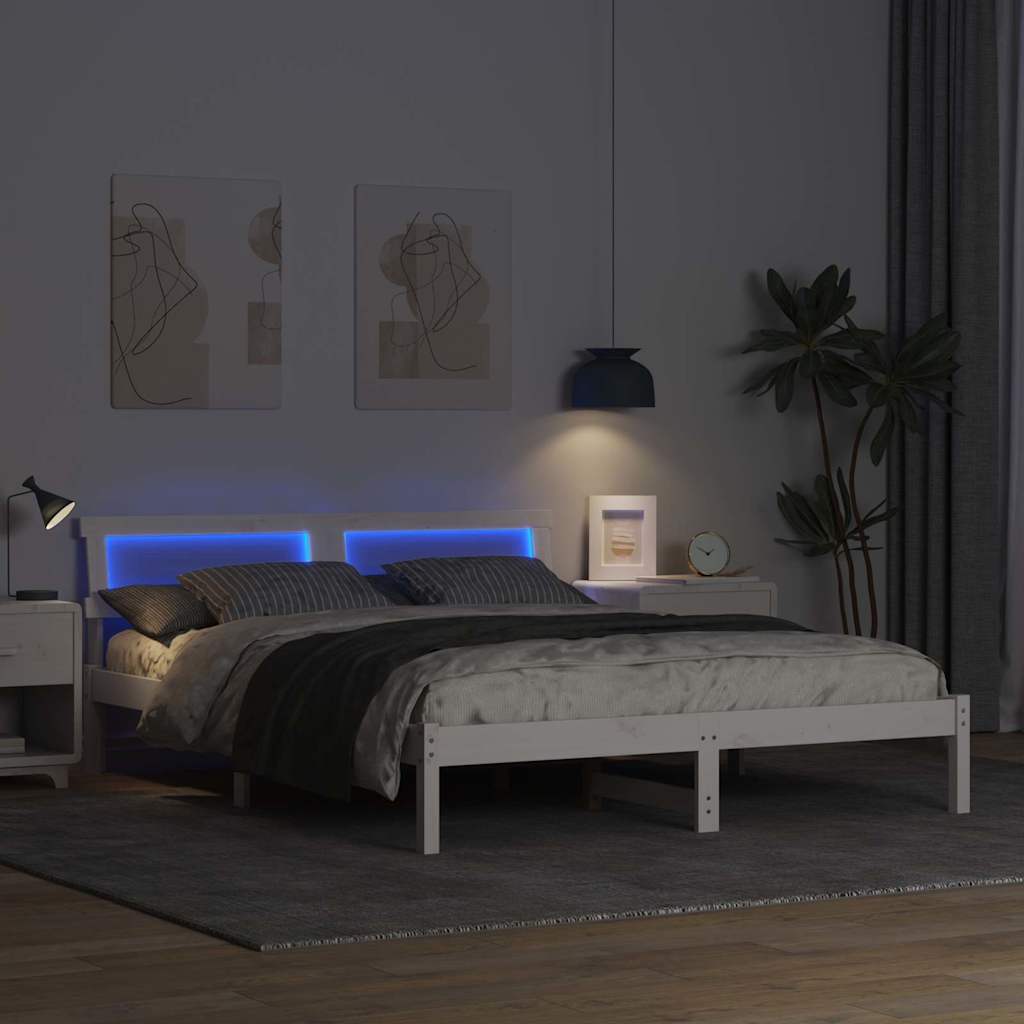 Bed Frame with Headboard White 140 x 200 cm Solid Pine Wood