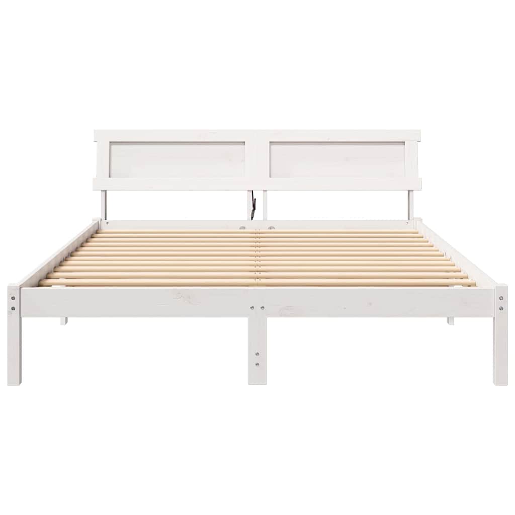 Bed Frame with Headboard White 140 x 200 cm Solid Pine Wood