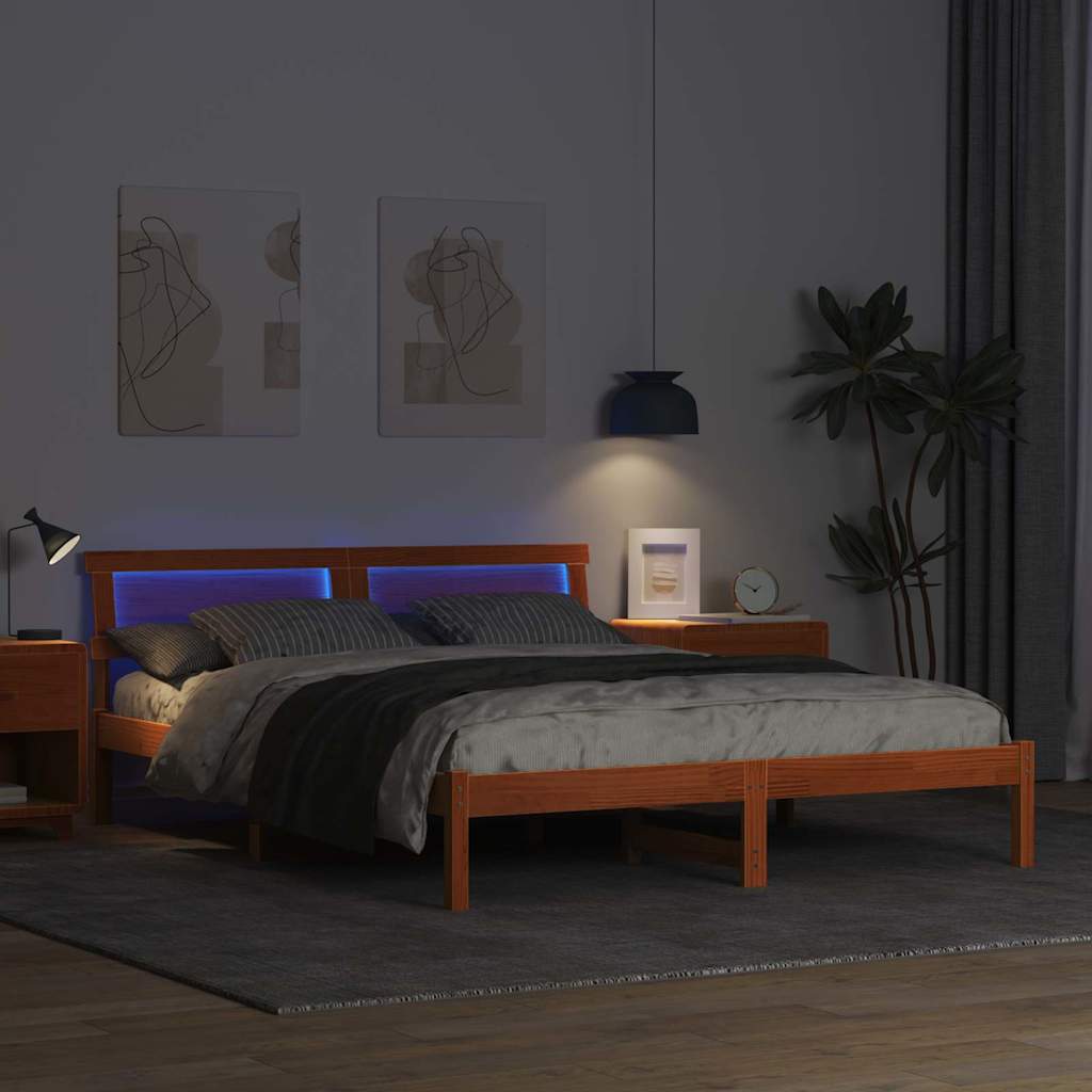 Bed Frame with Headboard Wax Brown 140 x 200 cm Solid Pine Wood