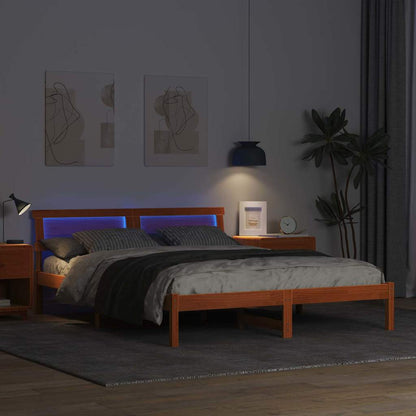 Bed Frame with Headboard Wax Brown 140 x 200 cm Solid Pine Wood