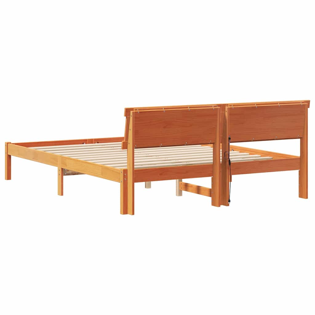 Bed Frame with Headboard Wax Brown 140 x 200 cm Solid Pine Wood