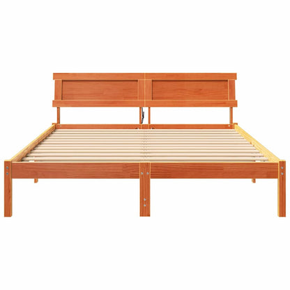 Bed Frame with Headboard Wax Brown 140 x 200 cm Solid Pine Wood