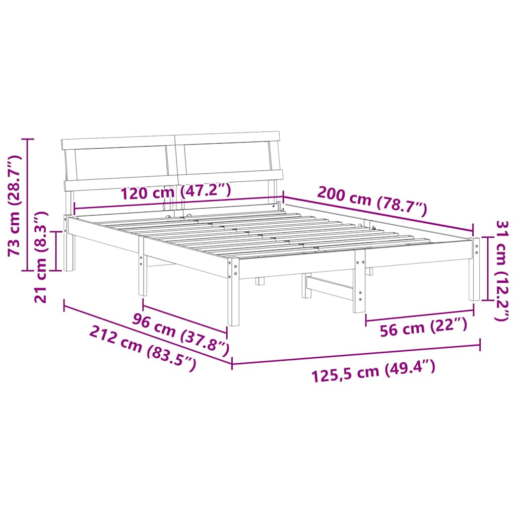 Bed Frame with Headboard Brown 120 x 200 cm Solid Pine Wood