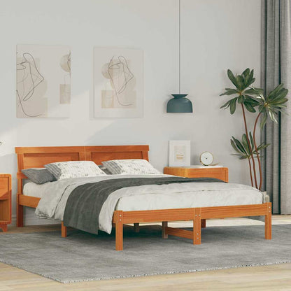 Bed Frame with Headboard Wax Brown 120 x 200 cm Solid Pine Wood