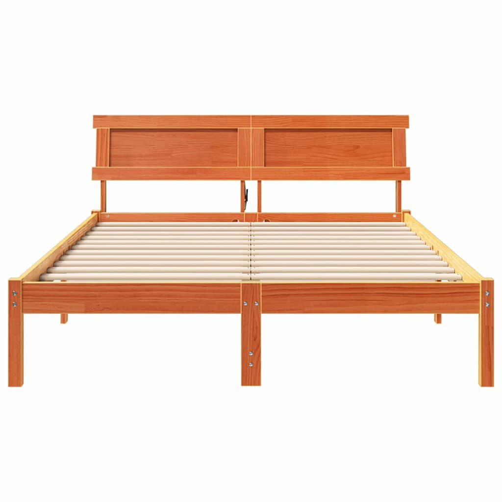 Bed Frame with Headboard Wax Brown 120 x 200 cm Solid Pine Wood