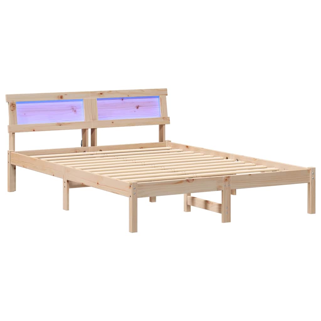 Bed Frame with Headboard Brown 140 x 190 cm Solid Pine Wood