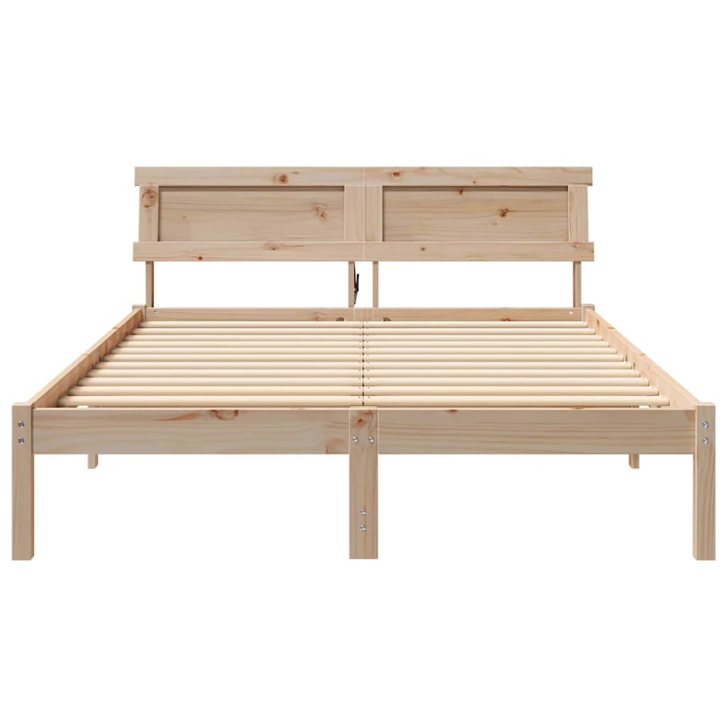 Bed Frame with Headboard Brown 140 x 190 cm Solid Pine Wood