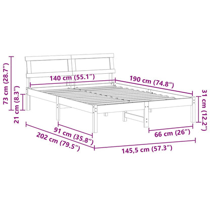 Bed Frame with Headboard White 140 x 190 cm Solid pine wood