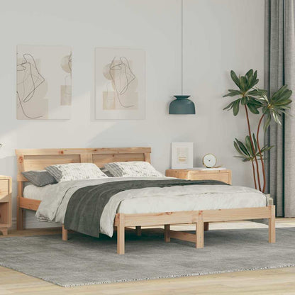 Bed Frame with Headboard Brown 135 x 190 cm Solid Pine Wood