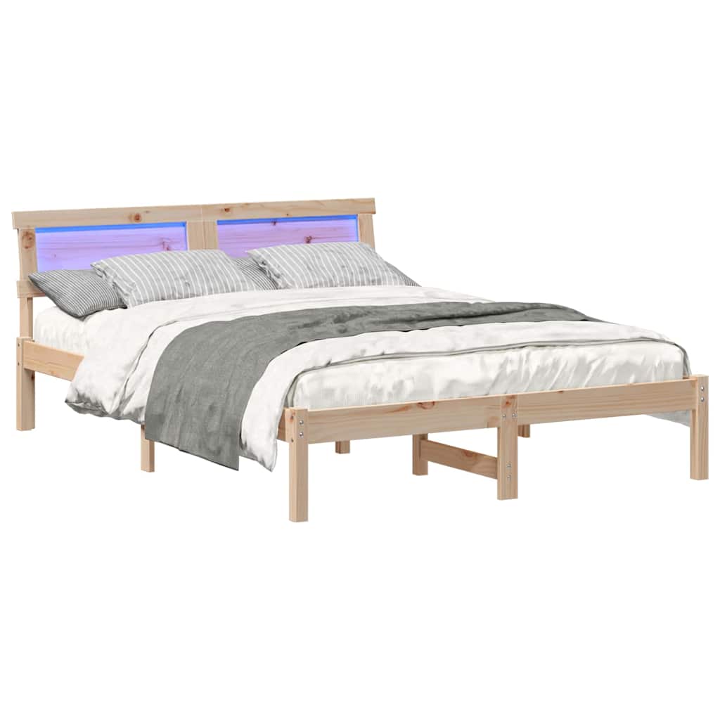 Bed Frame with Headboard Brown 135 x 190 cm Solid Pine Wood